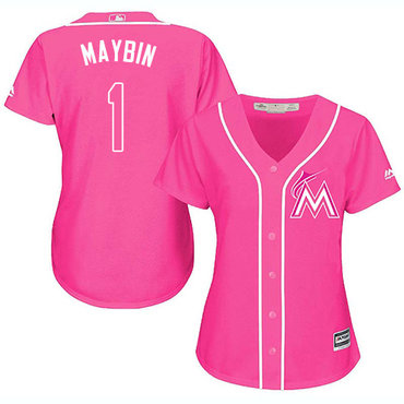 Personalized Marlins #1 Cameron Maybin Pink Fashion Women’s Stitched Baseball Jersey