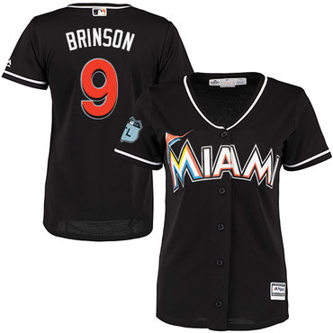Personalized Marlins #9 Lewis Brinson Black Alternate Women’s Stitched Baseball Jersey