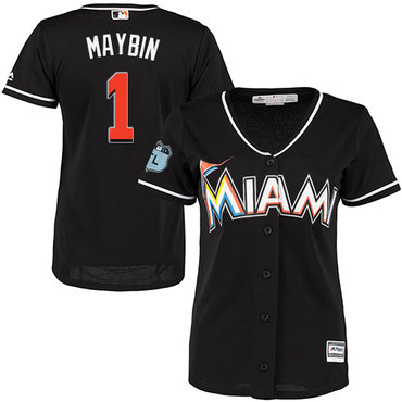 Personalized Marlins #1 Cameron Maybin Black Alternate Women’s Stitched Baseball Jersey