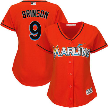 Personalized Marlins #9 Lewis Brinson Orange Alternate Women’s Stitched Baseball Jersey