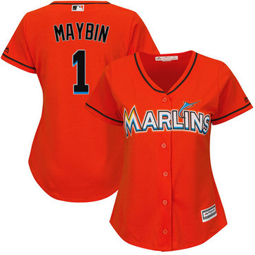 Personalized Marlins #1 Cameron Maybin Orange Alternate Women’s Stitched Baseball Jersey