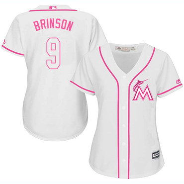 Personalized Marlins #9 Lewis Brinson White Pink Fashion Women’s Stitched Baseball Jersey