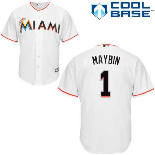 Personalized Marlins #1 Cameron Maybin White Cool Base Stitched Youth Baseball Jersey