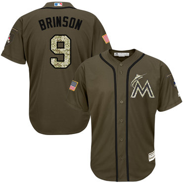 Personalized Marlins #9 Lewis Brinson Green Salute to Service Stitched Youth Baseball Jersey