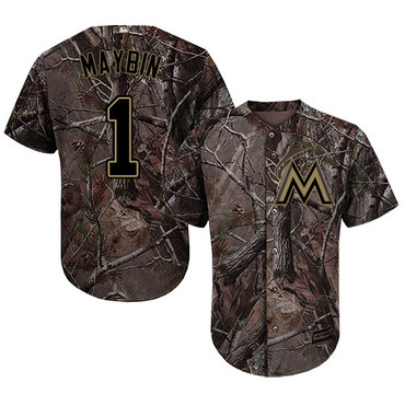 Personalized Marlins #1 Cameron Maybin Camo Realtree Collection Cool Base Stitched Youth Baseball Jersey