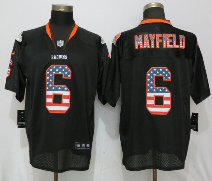 Personalized Browns 6 Baker Mayfield Black USA Flag Fashion Elite Jersey
