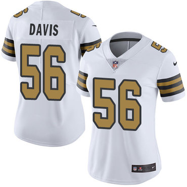 Personalized Saints #56 DeMario Davis White Women’s Stitched NFL Limited Rush Jersey