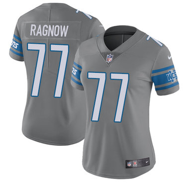 Personalized Lions #77 Frank Ragnow Gray Women’s Stitched NFL Limited Rush Jersey