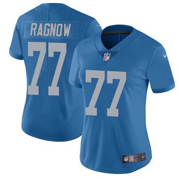 Personalized Lions #77 Frank Ragnow Blue Throwback Women’s Stitched NFL Untouchable Limited Jersey