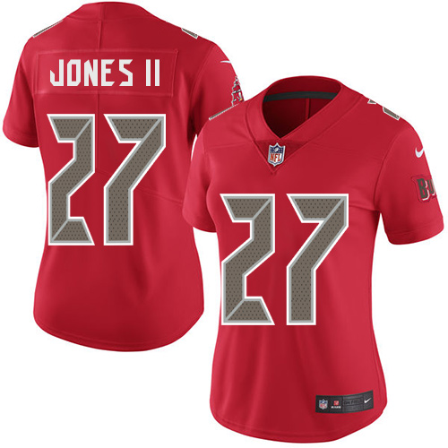 Personalized Buccaneers #27 Ronald Jones II Red Women’s Stitched NFL Limited Rush Jersey