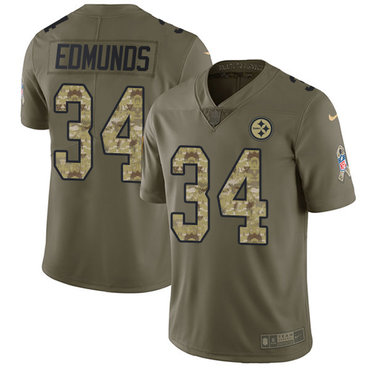 Personalized Steelers #34 Terrell Edmunds Olive Camo Youth Stitched NFL Limited 2017 Salute to Service Jersey