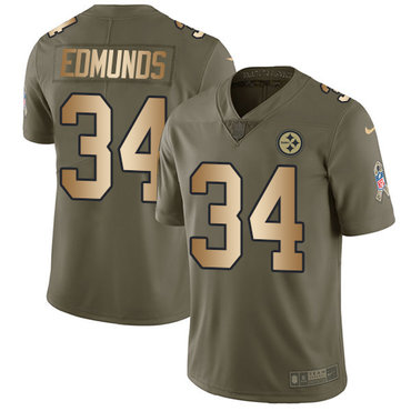 Personalized Steelers #34 Terrell Edmunds Olive Gold Youth Stitched NFL Limited 2017 Salute to Service Jersey