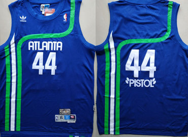 Personalized Hawks 44 Pistol Pete Maravich Blue Hardwood Classics Jersey