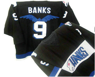 Personalized Men’s Hawks #9 Adam Banks Black Stitched Throwback Hockey Jersey