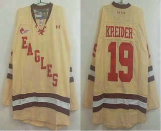 Personalized Boston College Eagles #19 Chris Kreider Yellow Stitched Hockey Jersey