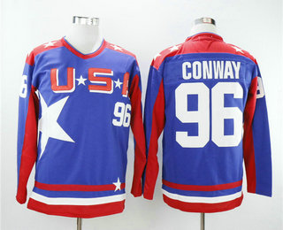 Personalized Men’s The Movie The Mighty Ducks #96 Charlie Conway Blue Team USA Stitched Ice Hockey Jersey