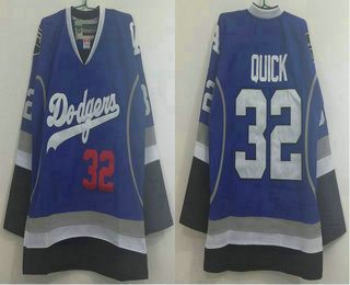 Personalized Men’s Los Angeles Dodgers #32 and Los Angeles Kings #32 Jonathan Quick Blue Stitched NHL Reebok Hockey Jersey
