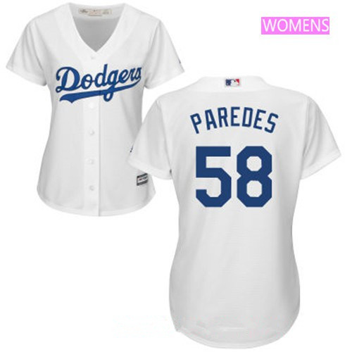 Personalized Women’s Los Angeles Dodgers #58 Edward Paredes White Home Stitched MLB Majestic Cool Base Jersey