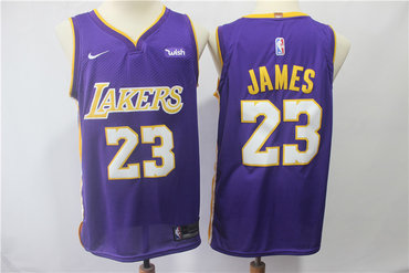 Personalized Los Angeles Lakers # 23 Lebron James 14 Brandon Ingram Purple Swingman Jersey