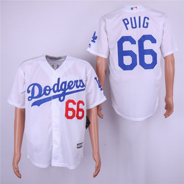 Personalized Dodgers 66 Yasiel Puig White Cool Base Jersey