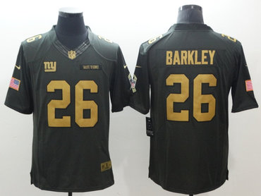Personalized Giants 26 Saquon Barkley Gold Anthracite Salute To Service Limited Jersey