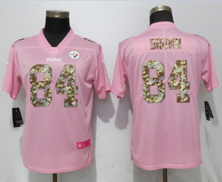 Personalized Steelers 84 Antonio Brown Pink Camo Fashion Women Limited Jersey