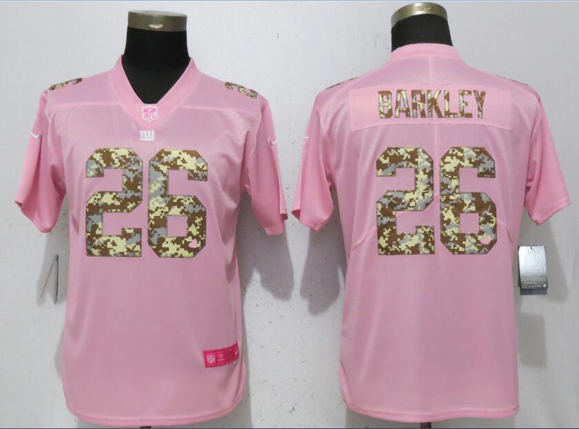 Personalized Giants 26 Saquon Barkley Pink Camo Fashion Women Limited Jersey