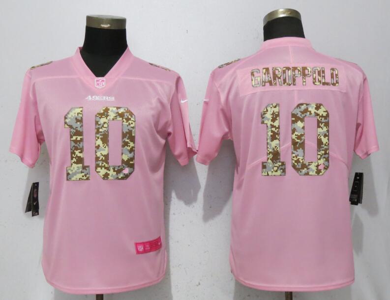 Personalized 49ers 10 Jimmy Garoppolo Pink Camo Fashion Women Limited Jersey