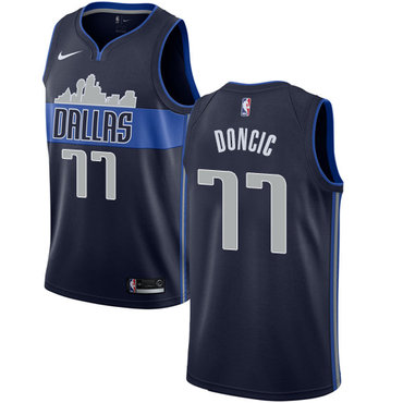 Personalized Mavericks #77 Luka Doncic Navy NBA Swingman Statement Edition Jersey