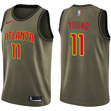 Personalized Hawks #11 Trae Young Green NBA Swingman Salute to Service Jersey