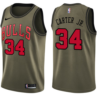 Personalized Bulls #34 Wendell Carter Jr. Green NBA Swingman Salute to Service Jersey
