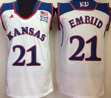 Personalized Kansas Jayhawks 21 Joel Embiid White College Basketball Jersey