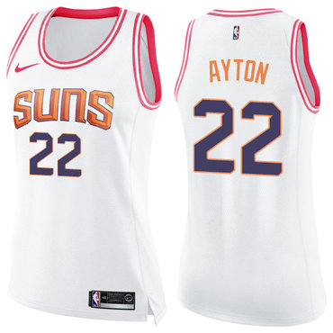 Personalized Suns #22 Deandre Ayton White Pink Women’s NBA Swingman Fashion Jersey