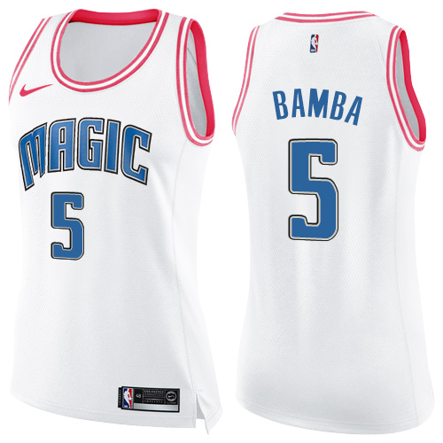 Personalized Magic #5 Mohamed Bamba White Pink Women’s NBA Swingman Fashion Jersey