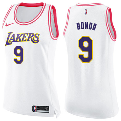 Personalized Lakers #9 Rajon Rondo White Pink Women’s NBA Swingman Fashion Jersey