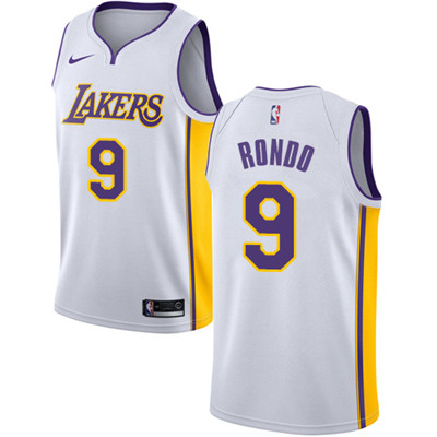 Personalized Lakers #9 Rajon Rondo White Youth NBA Swingman Association Edition Jersey