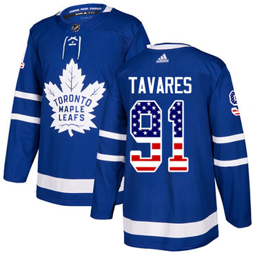 Personalized Maple Leafs #91 John Tavares Blue Home Authentic USA Flag Stitched NHL Jersey