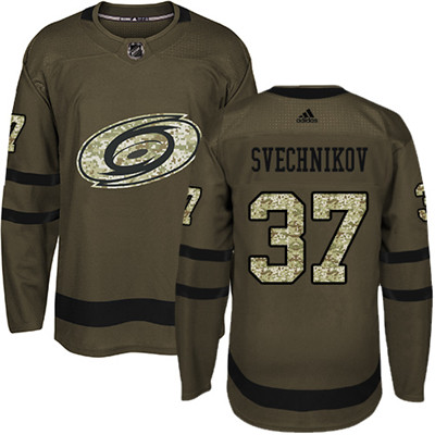 Personalized Hurricanes #37 Andrei Svechnikov Green Salute to Service Stitched NHL Jersey