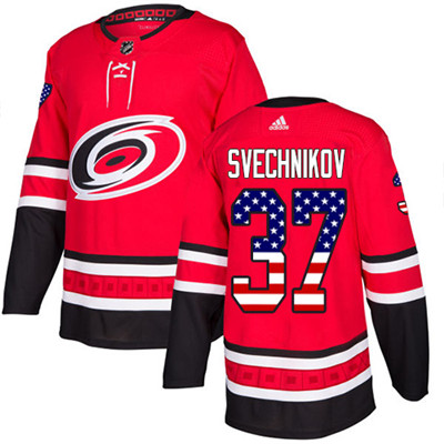 Personalized Hurricanes #37 Andrei Svechnikov Red Home Authentic USA Flag Stitched NHL Jersey