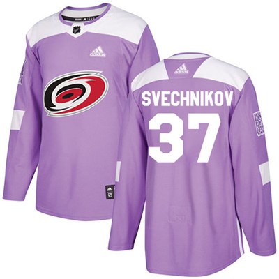 Personalized Hurricanes #37 Andrei Svechnikov Purple Authentic Fights Cancer Stitched NHL Jersey