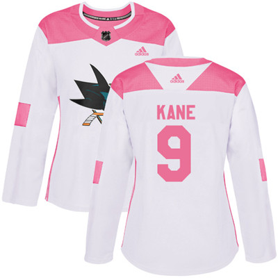 Personalized Sharks #9 Evander Kane White Pink Authentic Fashion Women’s Stitched NHL Jersey