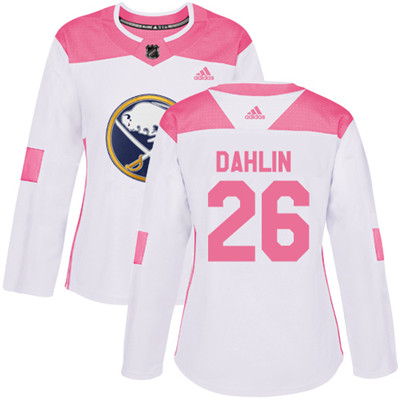 Personalized Sabres #26 Rasmus Dahlin White Pink Authentic Fashion Women’s Stitched NHL Jersey