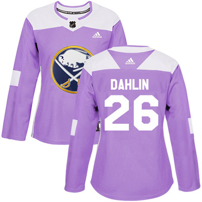 Personalized Sabres #26 Rasmus Dahlin Purple Authentic Fights Cancer Women’s Stitched NHL Jersey