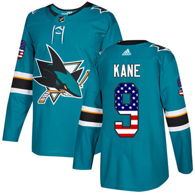 Personalized Sharks #9 Evander Kane Teal Home Authentic USA Flag Stitched Youth NHL Jersey