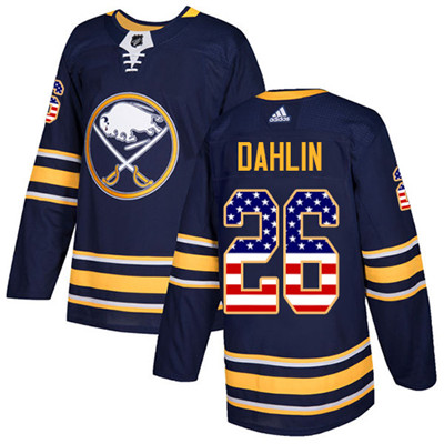 Personalized Sabres #26 Rasmus Dahlin Navy Blue Home Authentic USA Flag Youth Stitched NHL Jersey