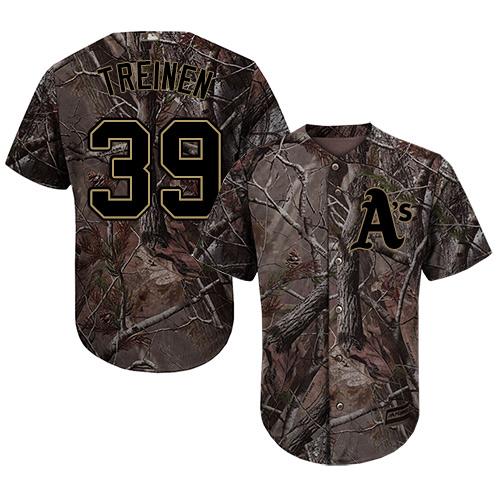 Personalized Athletics #39 Blake Treinen Camo Realtree Collection Cool Base Stitched Baseball Jersey