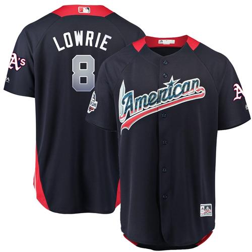 Personalized Athletics #8 Jed Lowrie Navy Blue 2018 All-Star American League Stitched Baseball Jersey