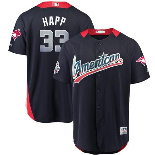 Personalized Blue Jays #33 J.A. Happ Navy Blue 2018 All-Star American League Stitched Baseball Jersey