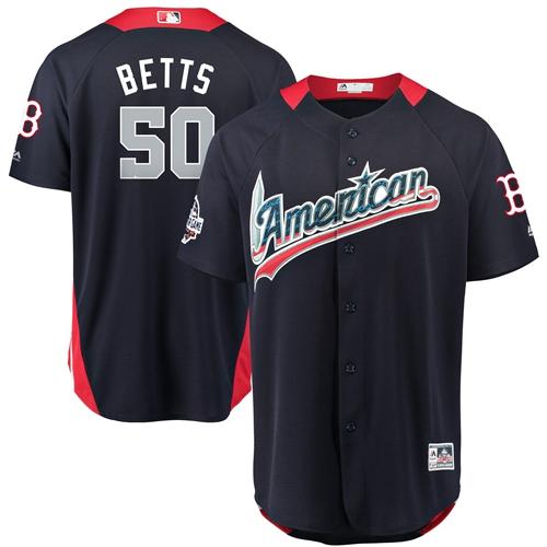 Personalized Red Sox #50 Mookie Betts Navy Blue 2018 All-Star American League Stitched Baseball Jersey