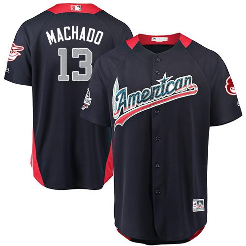Personalized Orioles #13 Manny Machado Navy Blue 2018 All-Star American League Stitched Baseball Jersey